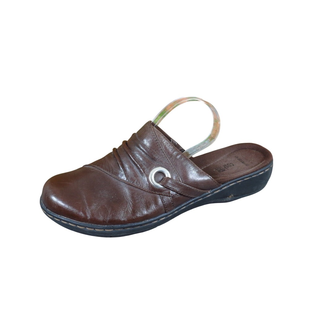 Clarks Brinkley Luma Women Mules Size 8.5 Walking Comfort Brown Leather Shoes